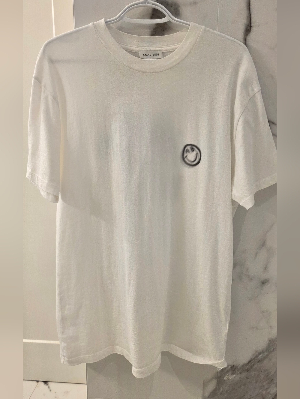 Anine Bing White Tee with Black Smile Logo